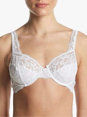 Maidenform White Lace Underwire Full Coverage Partially Lined Bra Size 32DD
